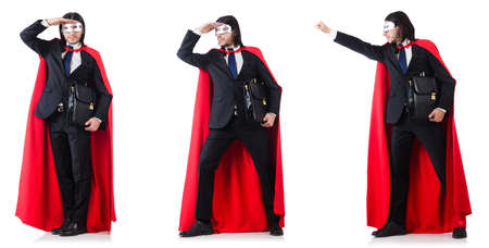 Man in red cover isolated on whiteの写真素材