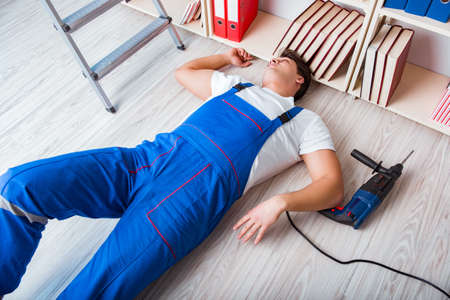 Unsafe behavior concept with falling worker