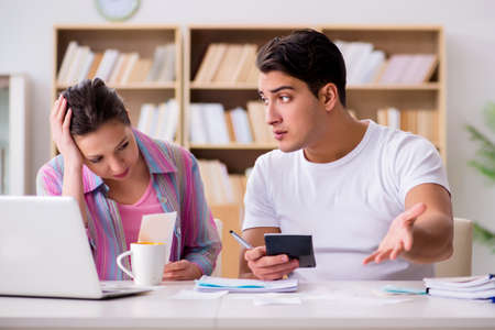 Young family discussing family finances