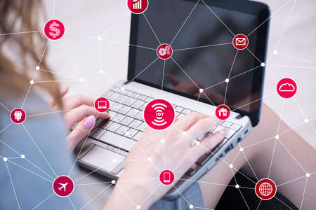 Internet of things concept with businesswoman
