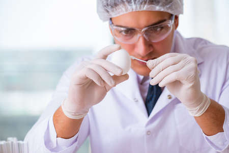 Nutrition expert testing food products in labの写真素材