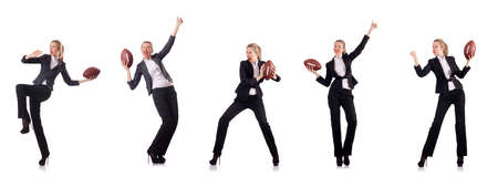 Woman businesswoman with american footballの写真素材