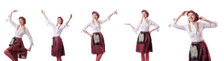 Woman in traditional scottish clothingの写真素材