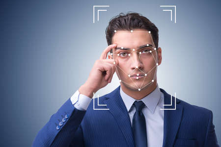 Man in face recognition conceptの写真素材