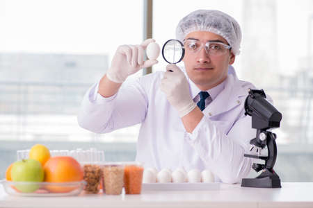 Nutrition expert testing food products in labの写真素材