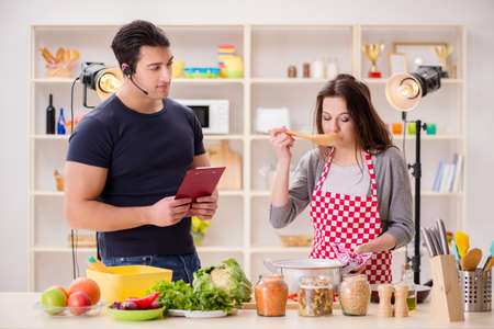 Food cooking tv show in the studioの写真素材