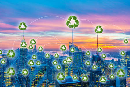 Concept of city powered by green energyの写真素材