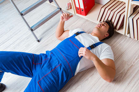 Unsafe behavior concept with falling worker