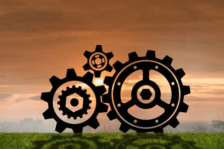 Teamwork concept with cogwheels gears 3d renderingの写真素材