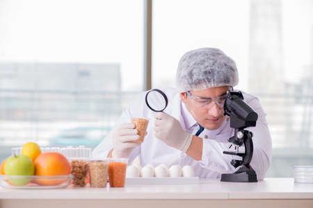 Scientist studying various food productsの写真素材