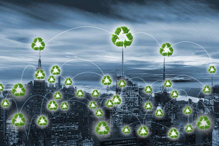 Concept of city powered by green energyの写真素材