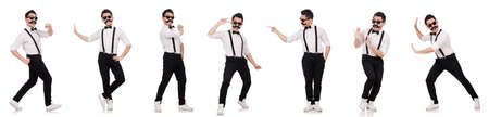 Young man with moustache isolated on white