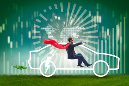 Electric car concept in green environment conceptの写真素材