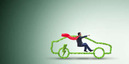 Electric car concept in green environment conceptの写真素材