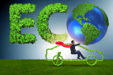 Electric car concept in green environment conceptの写真素材