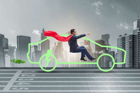 Electric car concept in green environment conceptの写真素材