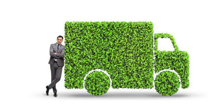 Electric car concept in green environment conceptの写真素材