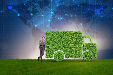 Electric car concept in green environment conceptの写真素材