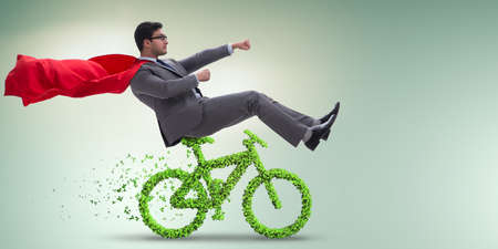 Green bycycle in environmentally friendly transportation conceptの写真素材
