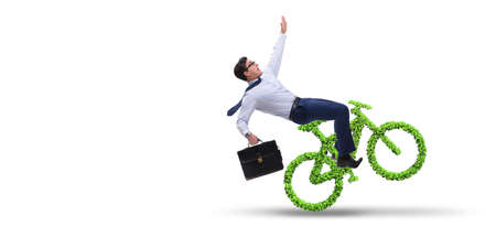 Green bycycle in environmentally friendly transportation conceptの写真素材