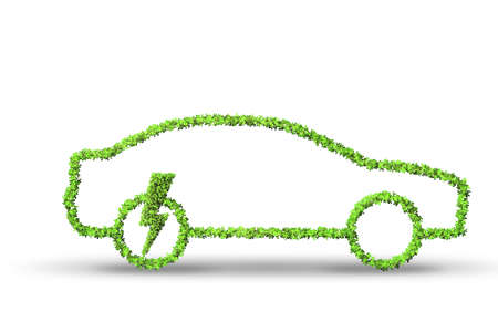 Electric car concept in green environment concept - 3d renderingの写真素材