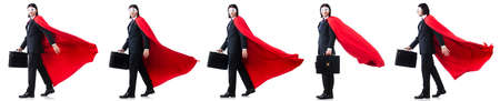 Man in red cover isolated on whiteの写真素材