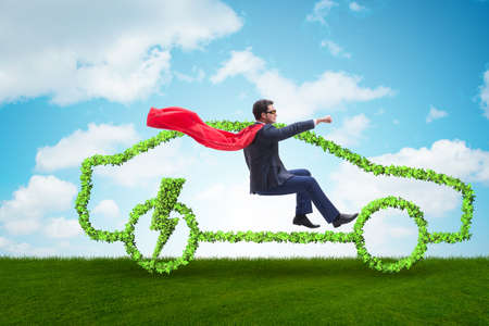 Electric car concept in green environment conceptの写真素材