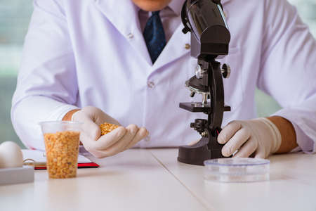 Nutrition expert testing food products in labの写真素材