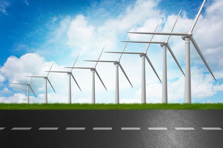 Concept of alternative energy with windmills - 3d rendering