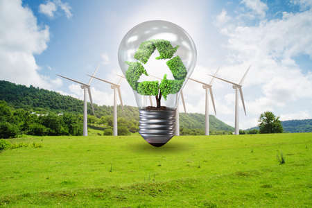 Alternative energy concept with windmillsの写真素材