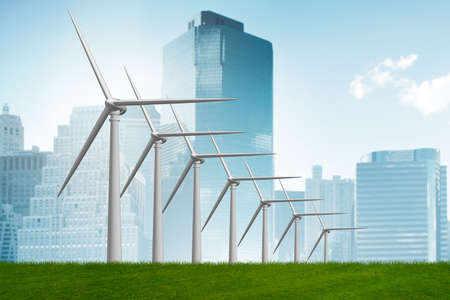Concept of alternative energy with windmills - 3d renderingの写真素材