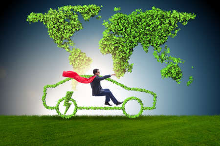 Electric car concept in green environment conceptの写真素材