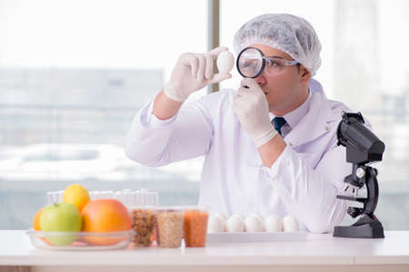 Nutrition expert testing food products in labの写真素材