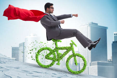 Green bycycle in environmentally friendly transportation conceptの写真素材
