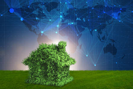 Green energy house concept - 3d renderingの写真素材