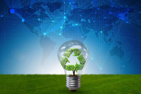 Light bulb in green environment concept - 3d renderingの写真素材