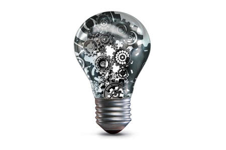 Lightbulb with complex cogwheel mechanism - 3d rendering