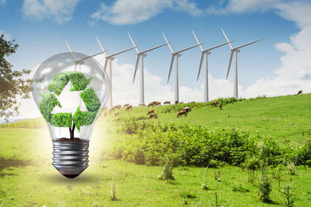 Alternative energy concept with windmillsの写真素材
