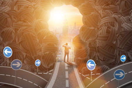 Businessman thinking about his future in conceptの写真素材