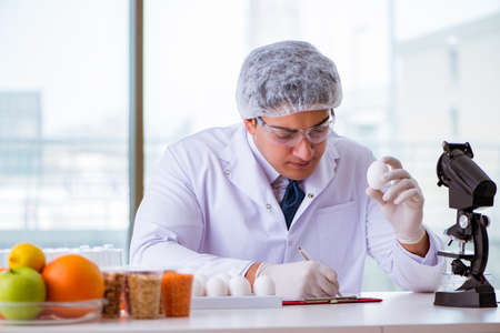 Nutrition expert testing food products in labの写真素材
