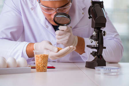 Nutrition expert testing food products in labの写真素材