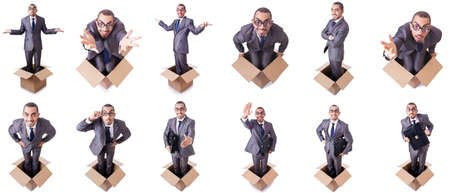 Man in thinking outside the box conceptの写真素材