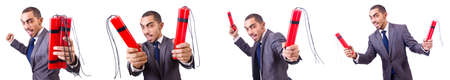Businessman with dynamite isolated on white