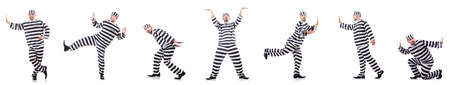 Convict criminal in striped uniformの写真素材