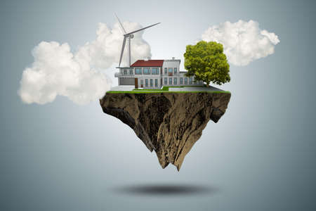Flying floating island in green energy concept - 3d renderingの写真素材