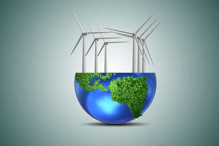 Concept of alternative energy with windmills - 3d renderingの写真素材