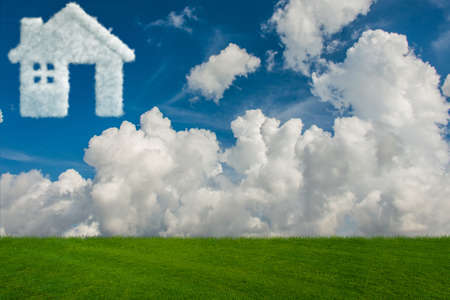 House in the sky made of clouds - 3d renderingの写真素材