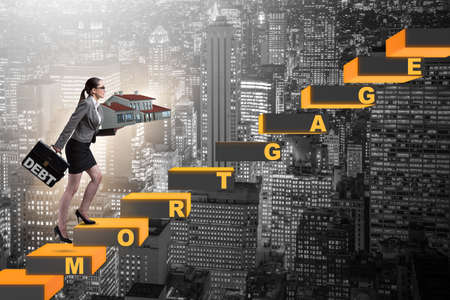 Businesswoman in mortgage debt financing concept