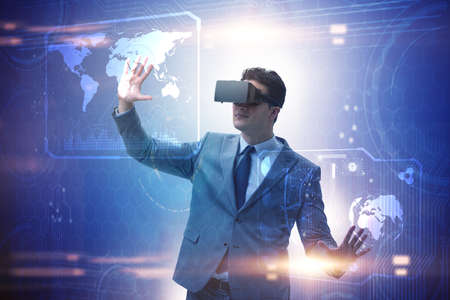 Businessman in virtual reality trading on stock market