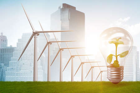 Alternative energy concept with windmills - 3d rendering